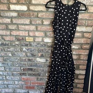Black and white polka dot sleeveless jumpsuit